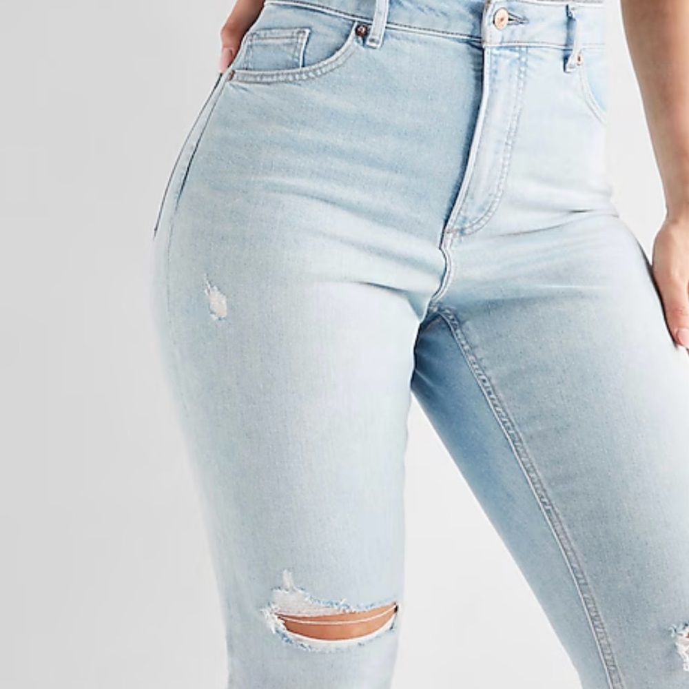 Light Blue Distressed High Rise Mom Jeans - Picture 2 of 6